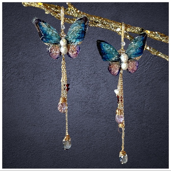 Hand Crafted Jewelry - Swarovski Crystals The Kylor Iridescent Butterfly Earrings